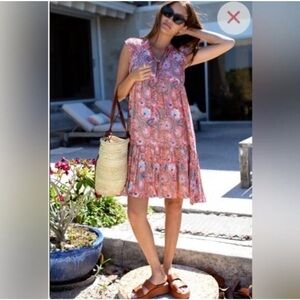 Emerson Fry India Collection Angel Midi Dress Chelsey Floral V-Neck Size M L